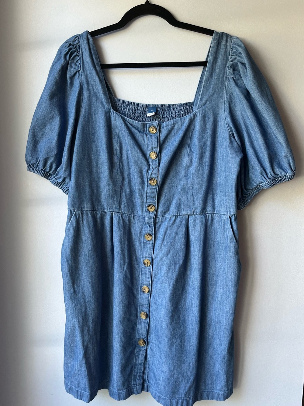 Puff Sleeve Dress | Old Navy XL | Denim Style w/ Pockets 100% Cotton